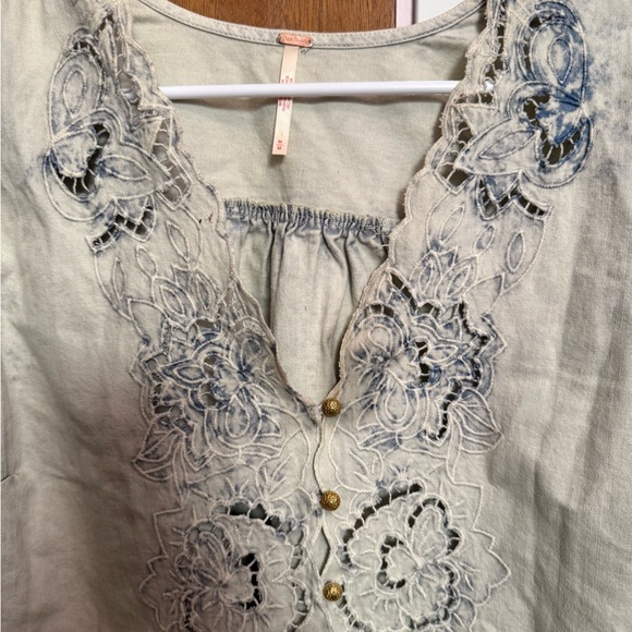 Free People Embroidered denim Blue Women's Top - Picture 4 of 5